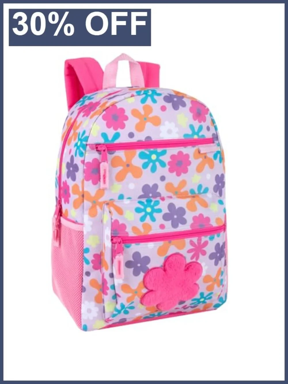 Kids Flower Backpack Plush Girls School Bag with Side Pockets Padded Straps